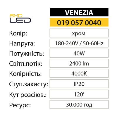 Люстра світлодіодна Пристельова  VENEZIA 4000K 40W Хром