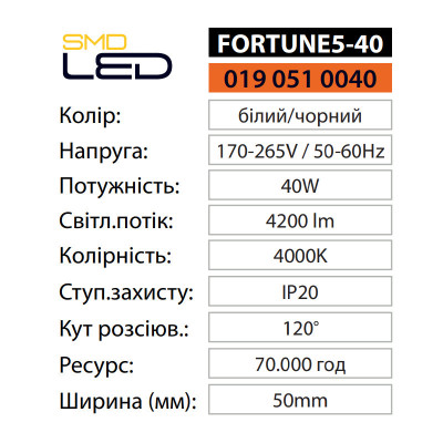 Люстра світлодіодна FORTUNE5-40 4000K 40W Біла Люстра світлодіодна FORTUNE5-40 4000K 40W Біла