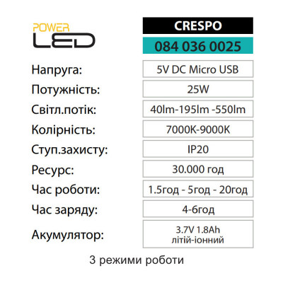 Світильник переносний CRESPO 25W IP20
