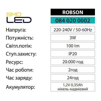 Світильник аварійний ROBSON 3W IP20