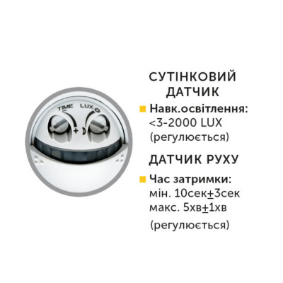 Світильник світлодіодний настінний HECTOR-10 4200K 10W з сутінковим датчиком і датчиком руху IP54 Світильник світлодіодний настінний HECTOR-10 4200K 10W з сутінковим датчиком і датчиком руху IP54